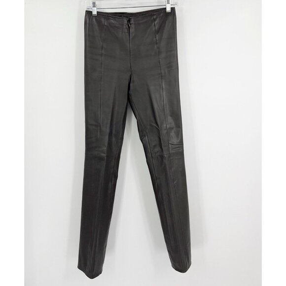 Vintage Cache Brown Leather Pants Size 4 90's Y2K Straight - Picture 1 of 8